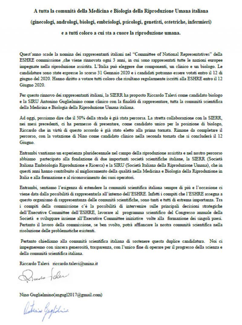 Visualizza Lettera aperta a firma dei candidati per l'elezione ESHRE dei rappresentanti italiani.